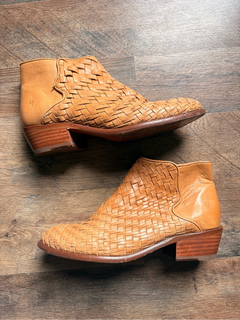 Frye Woven Leather Ankle Booties in Tan Size 6.5 Women’s